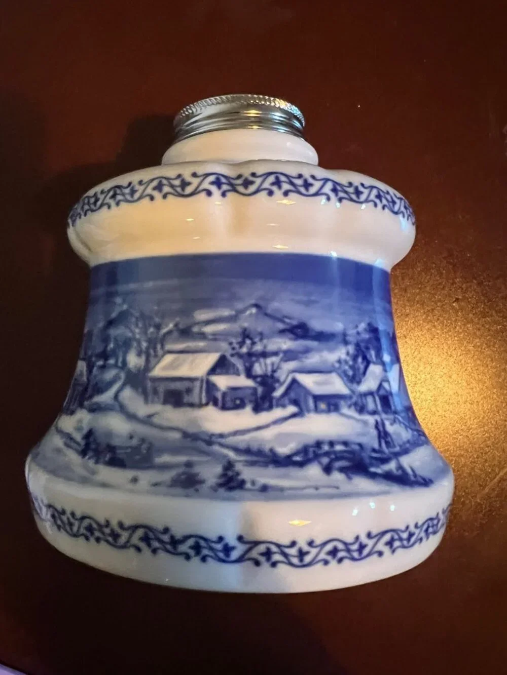 Porcelain Oil Base Lamp Base Vintage 1980 Blue Winters Eve Lamplight Farms Limit
